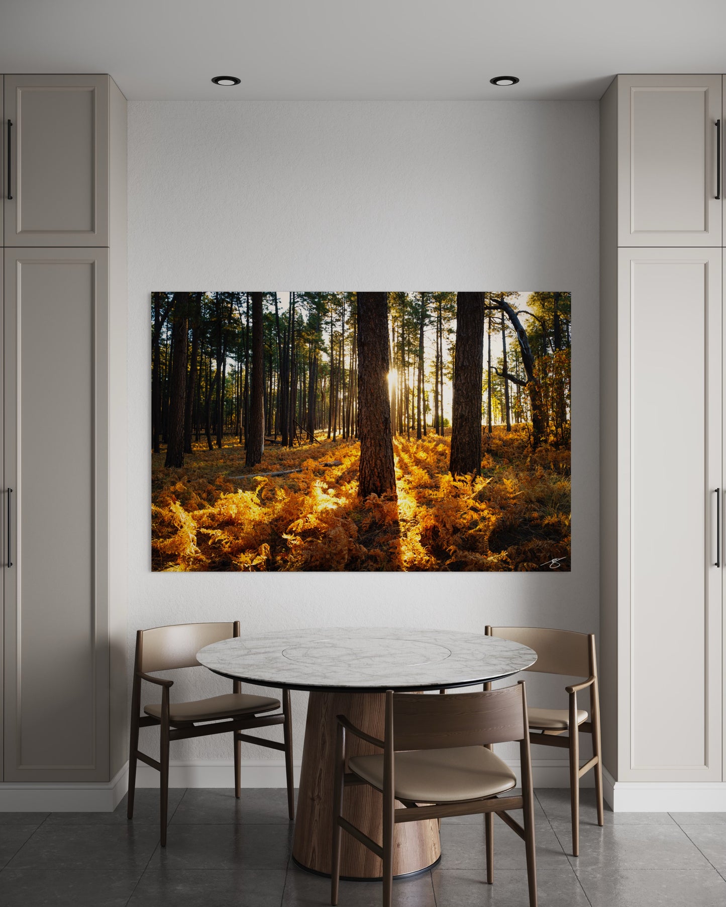 Golden Ferns & Sunbeams — Autumn Pine Forest