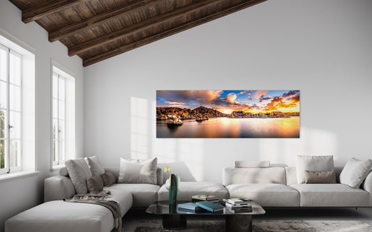 Golden Sunset Over Watson Lake – Prescott AZ Granite Dells Panorama | Fine Art Landscape Print