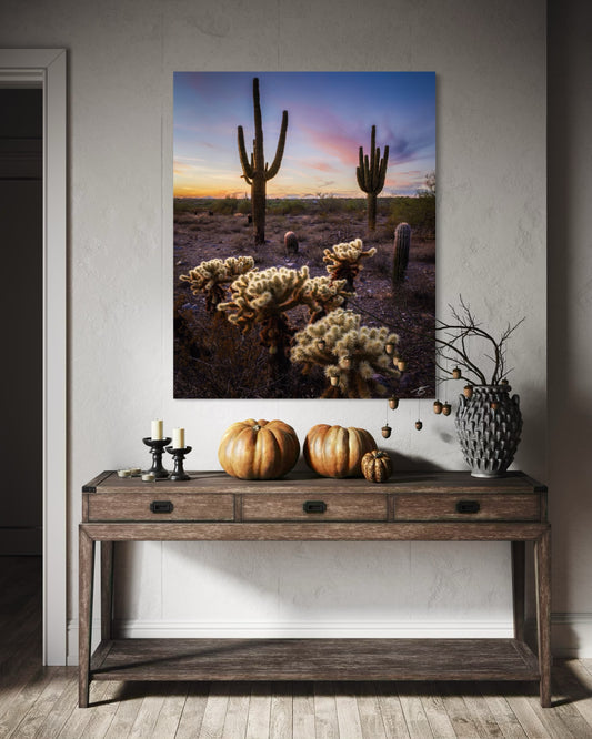 Desert Sentinels – Saguaros at Sunset