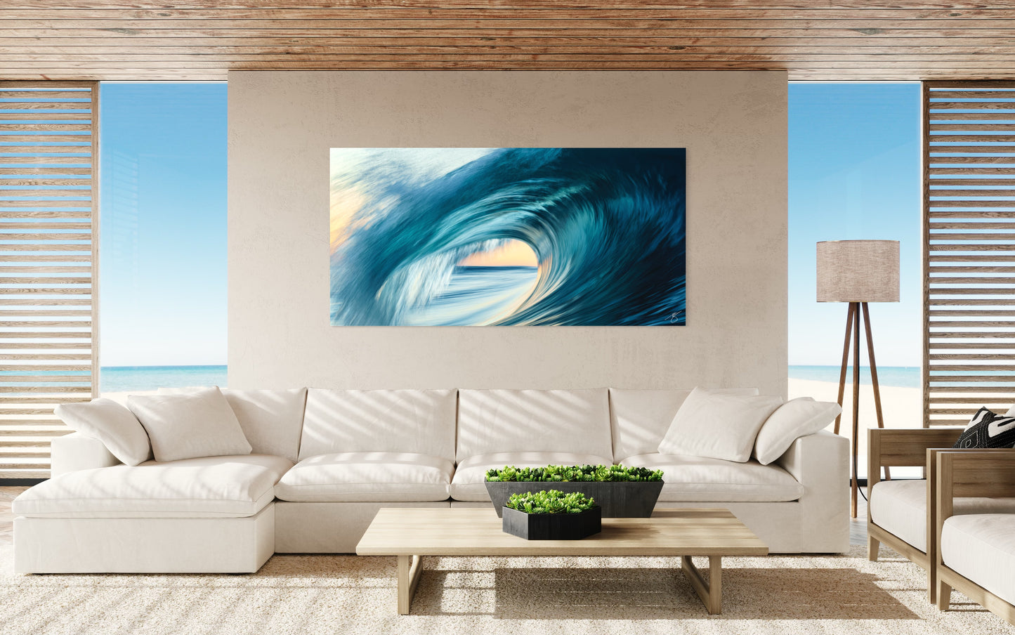 Painted Barrel at Sunrise — Abstract Ocean Wave Fine Art