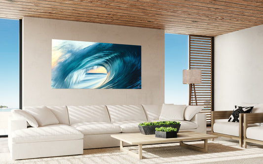 Painted Barrel at Sunrise — Abstract Ocean Wave Fine Art