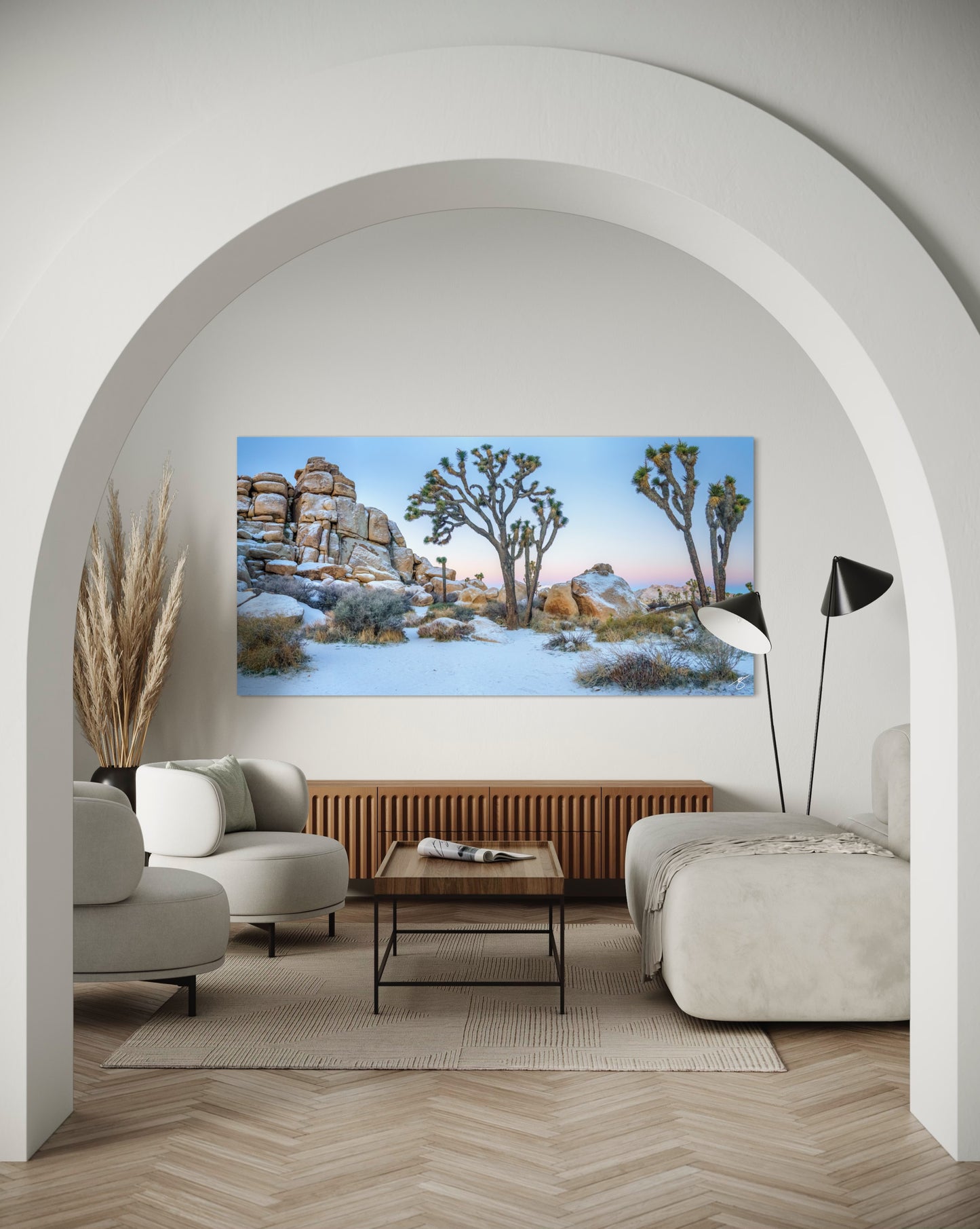 Winter Glow in Joshua Tree — Snow-Dusted Desert Panorama