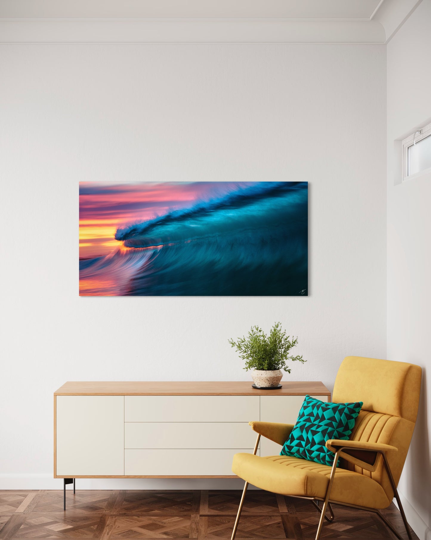 Velvet Break at Sunset — Abstract Ocean Wave in Teal & Magenta