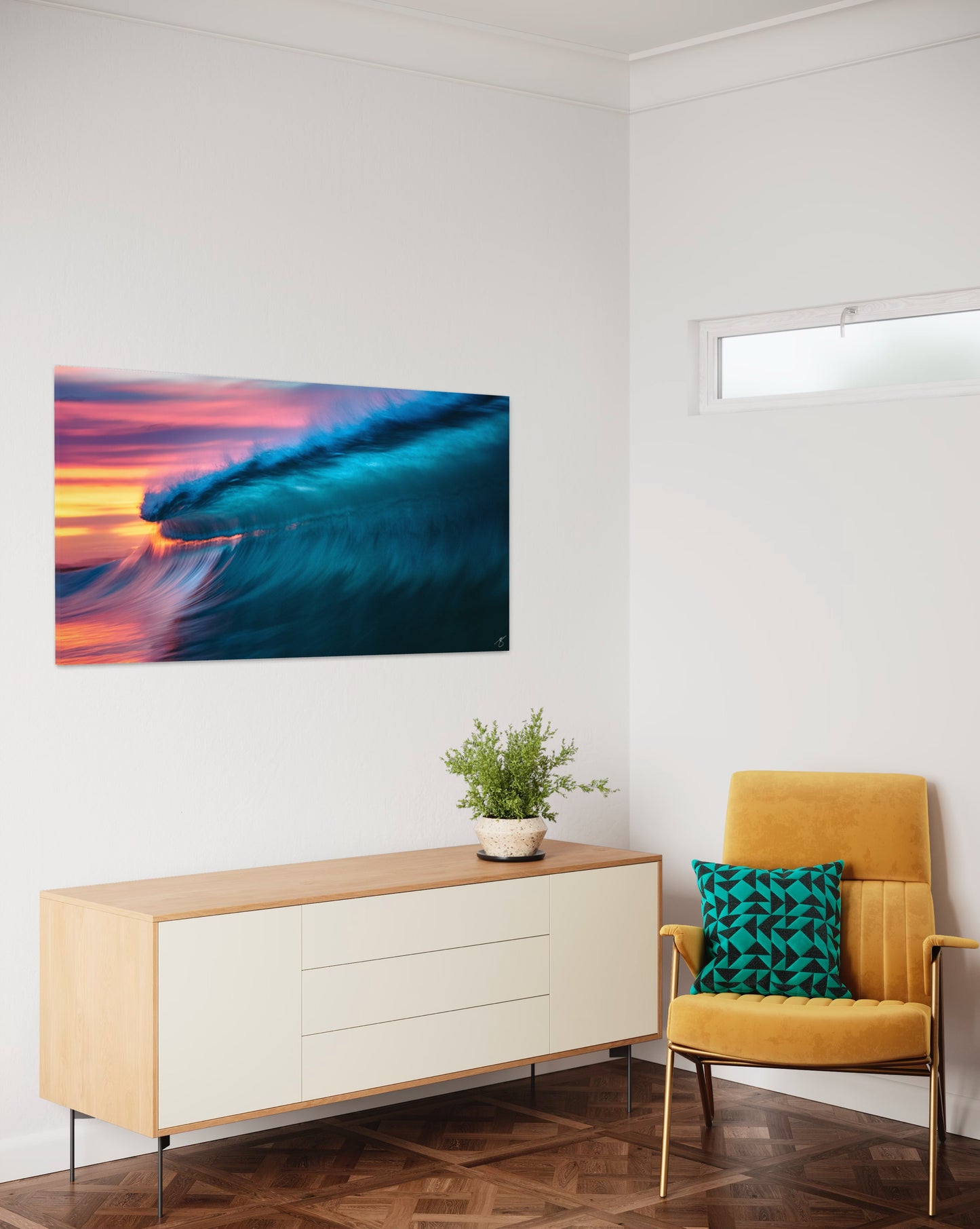 Velvet Break at Sunset — Abstract Ocean Wave in Teal & Magenta