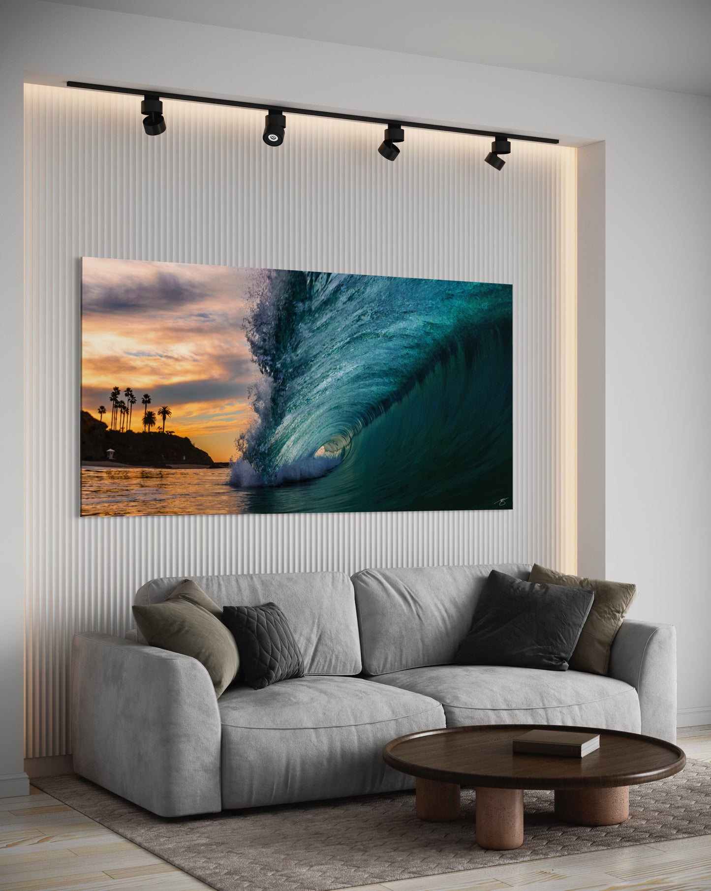 Laguna Sunset Barrel — Ocean Wave & Palm Silhouette Coastal Print