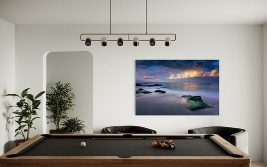 Soft Tide & Stormlight — Tranquil Seascape with Mossy Rocks