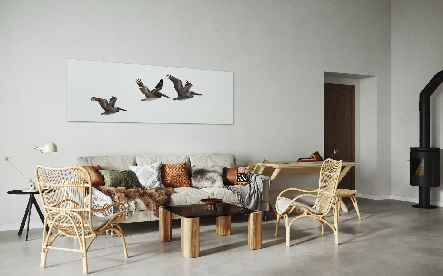 Modern living room with a sofa, chairs, and a coffee table.