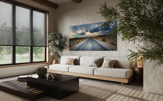Endless Desert Road & Lightning Strike — Dramatic Southwest Wall Art