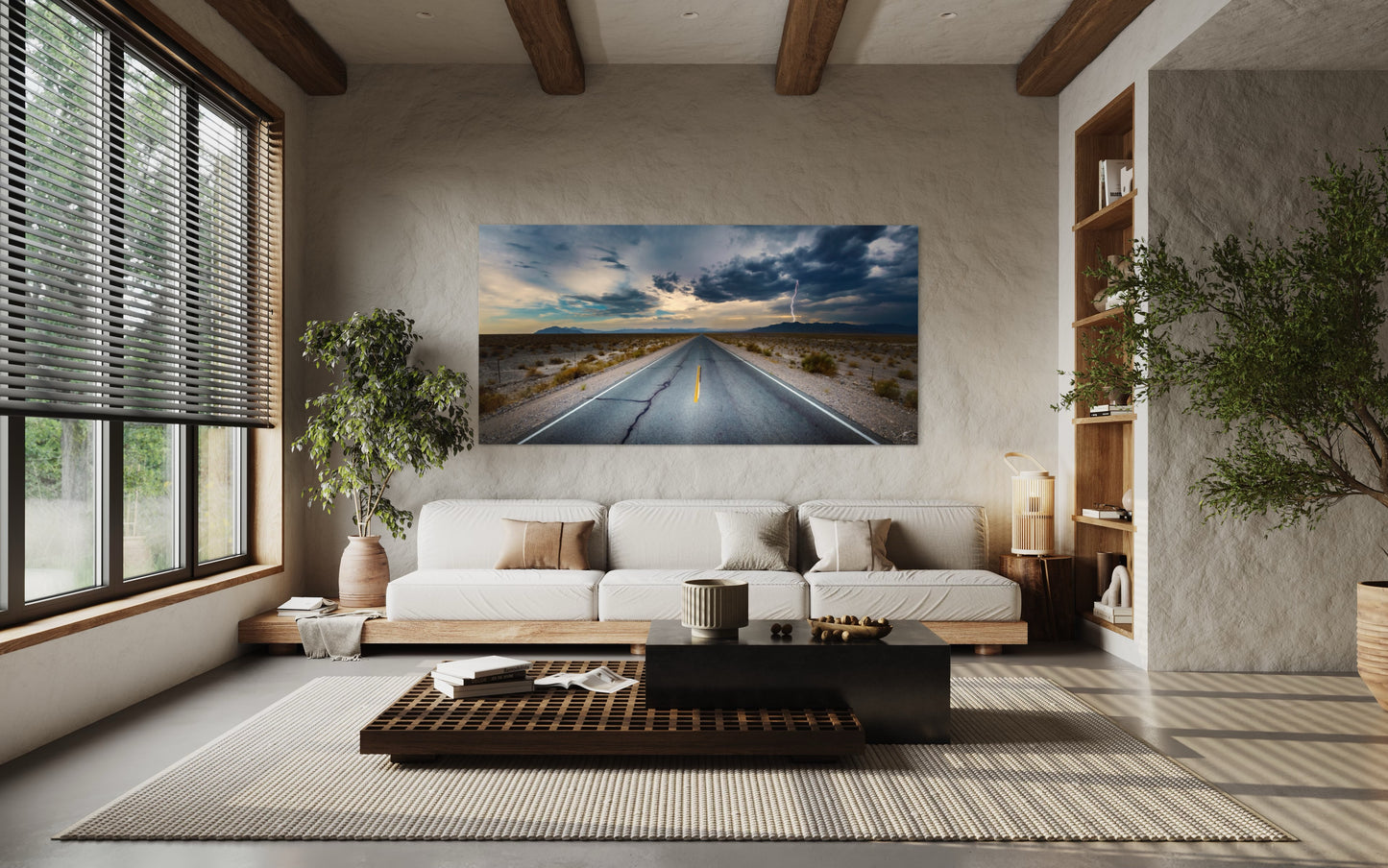 Endless Desert Road & Lightning Strike — Dramatic Southwest Wall Art