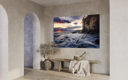 Laguna Beach Pirate Tower at Stormy Sunset — Victoria Beach Seascape