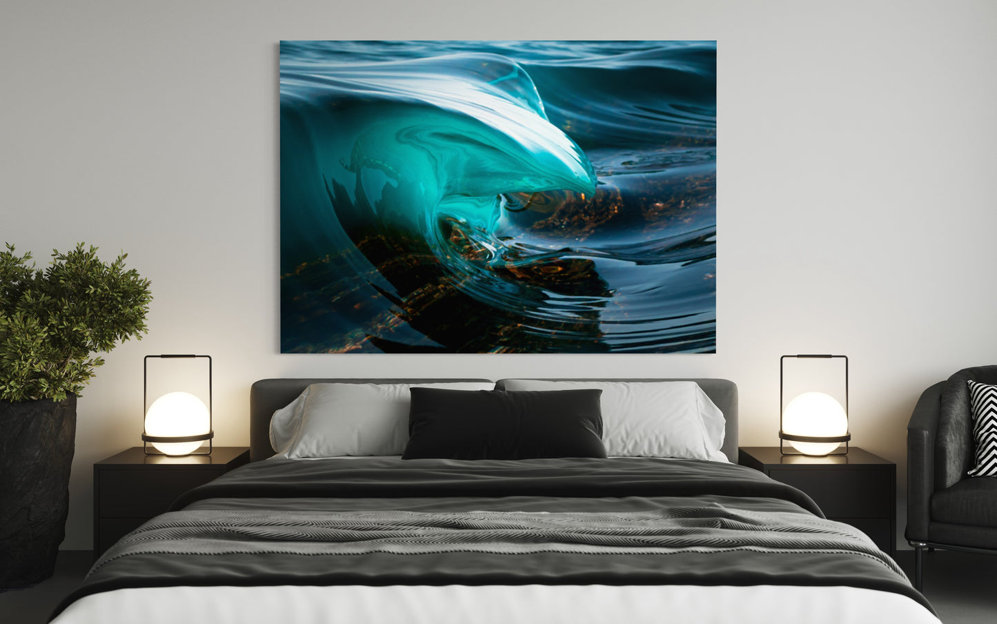 Glassy Curl — Turquoise Micro-Wave Over Reef | Ocean Wall Art