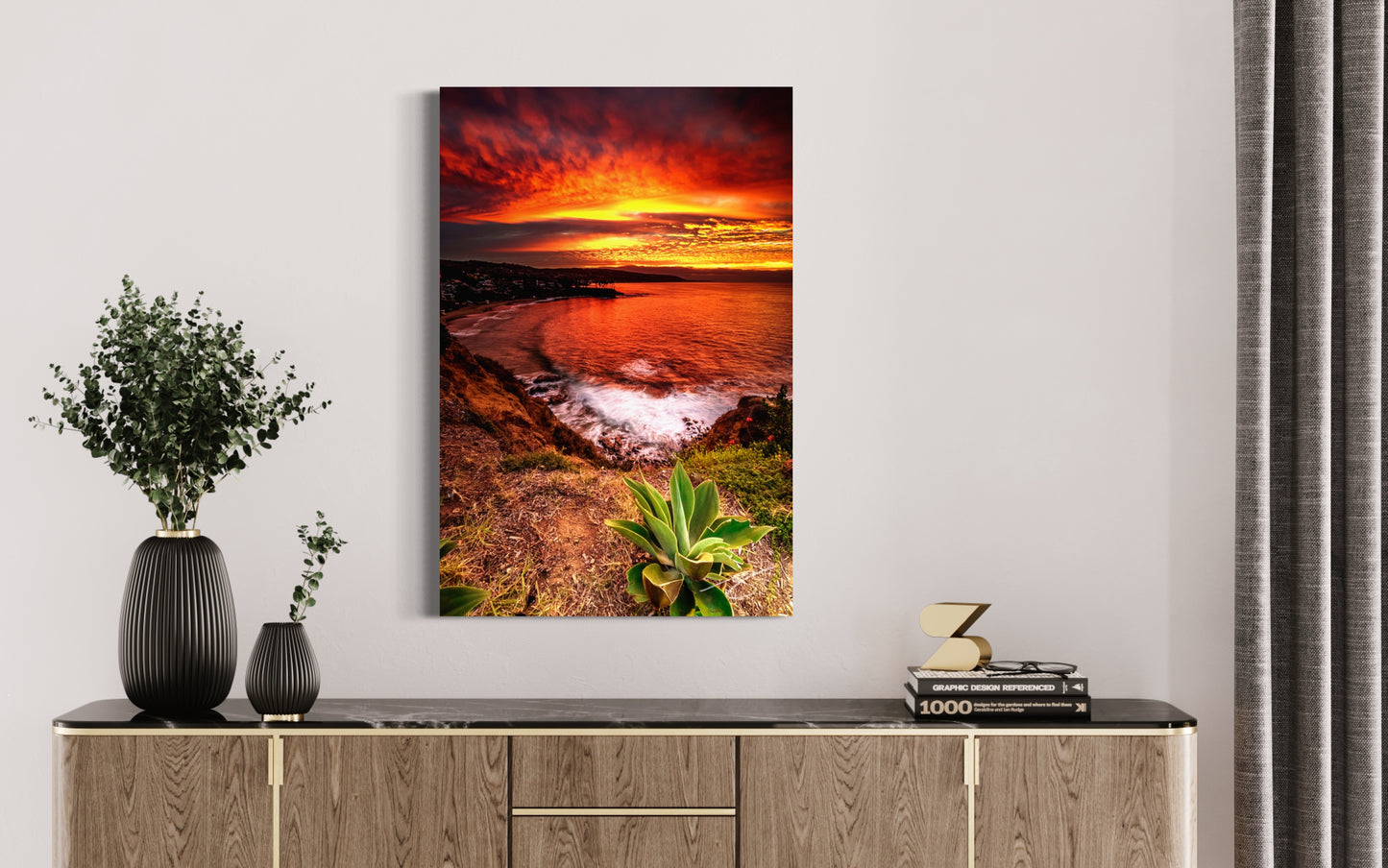 Ember Sky Over the Cove — Sunset Ocean Fine Art Print