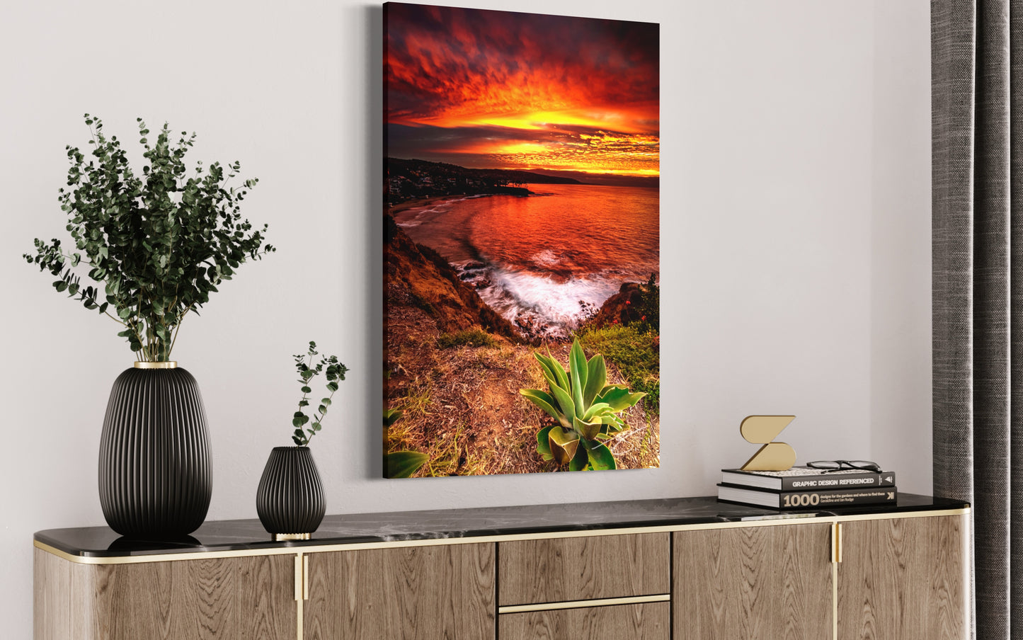 Ember Sky Over the Cove — Sunset Ocean Fine Art Print