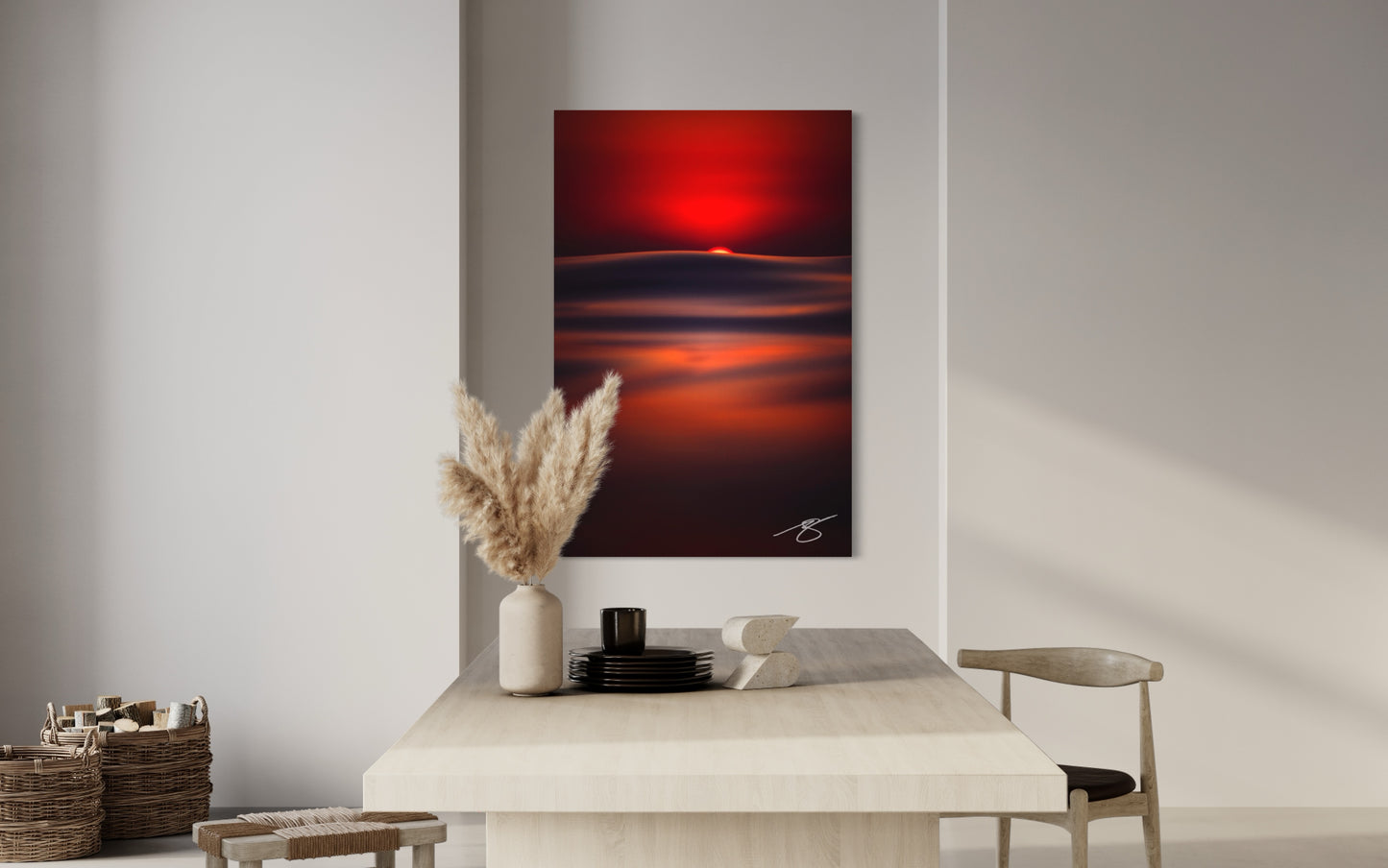 Ember Horizon — Minimalist Sunset Ocean Fine Art Print