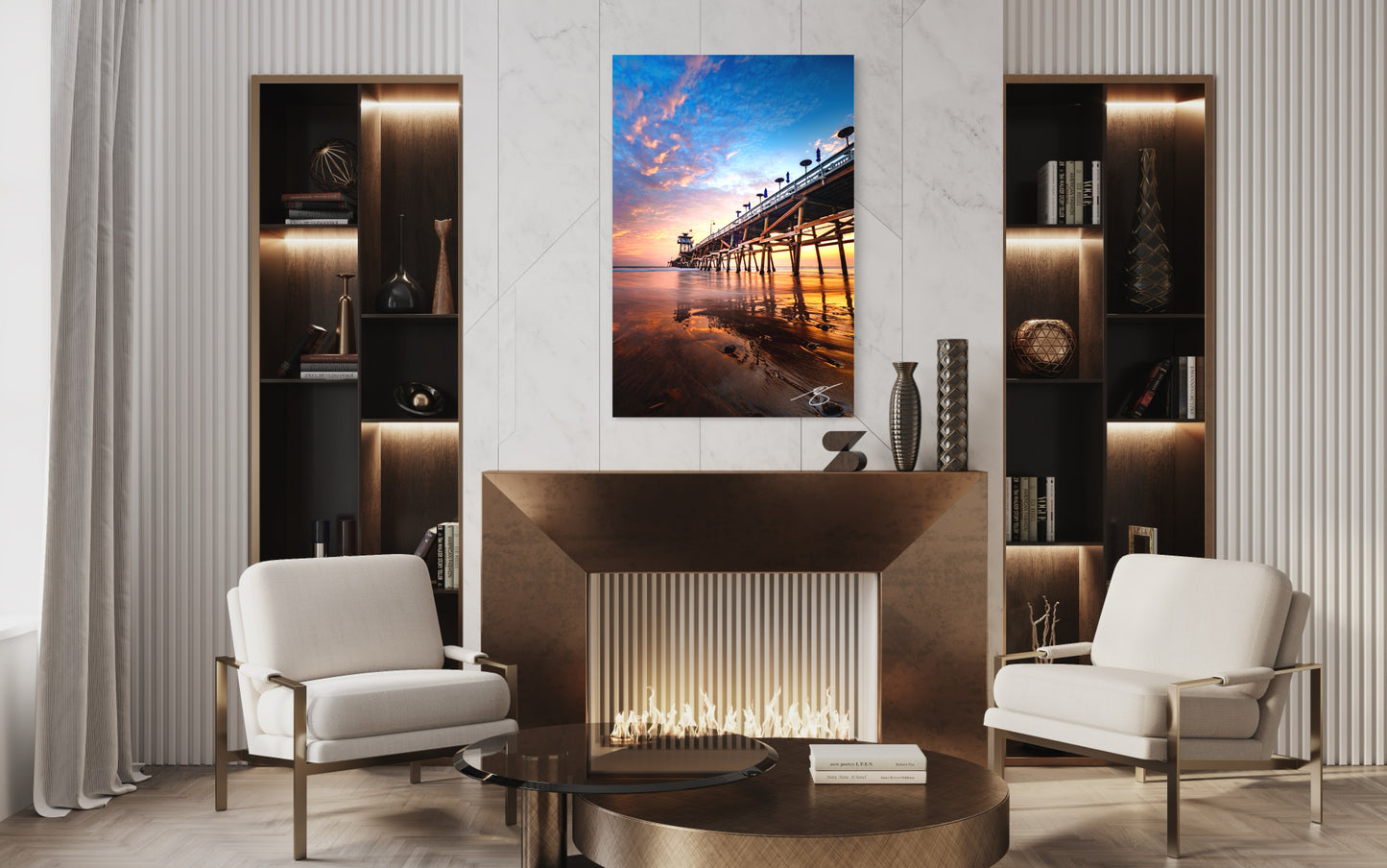 Golden Hour Reflections — Sunset Pier Fine Art Print