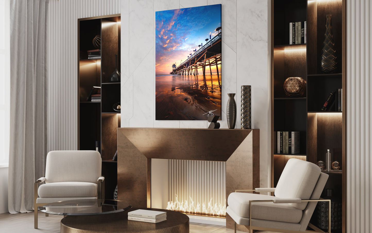 Golden Hour Reflections — Sunset Pier Fine Art Print