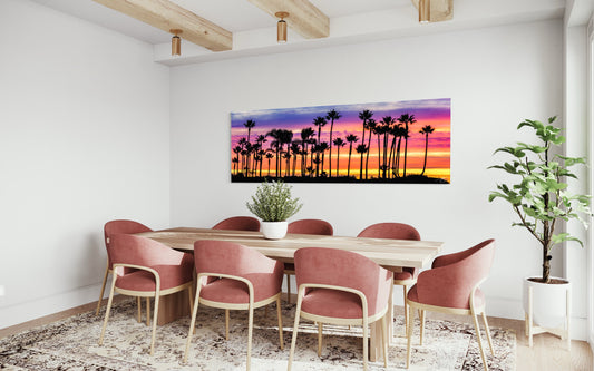 Neon Sunset Palms — California Coast Panoramic Fine Art Print