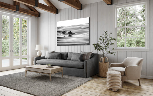 Silk Peaks — Minimalist Black & White Ocean Fine Art Print