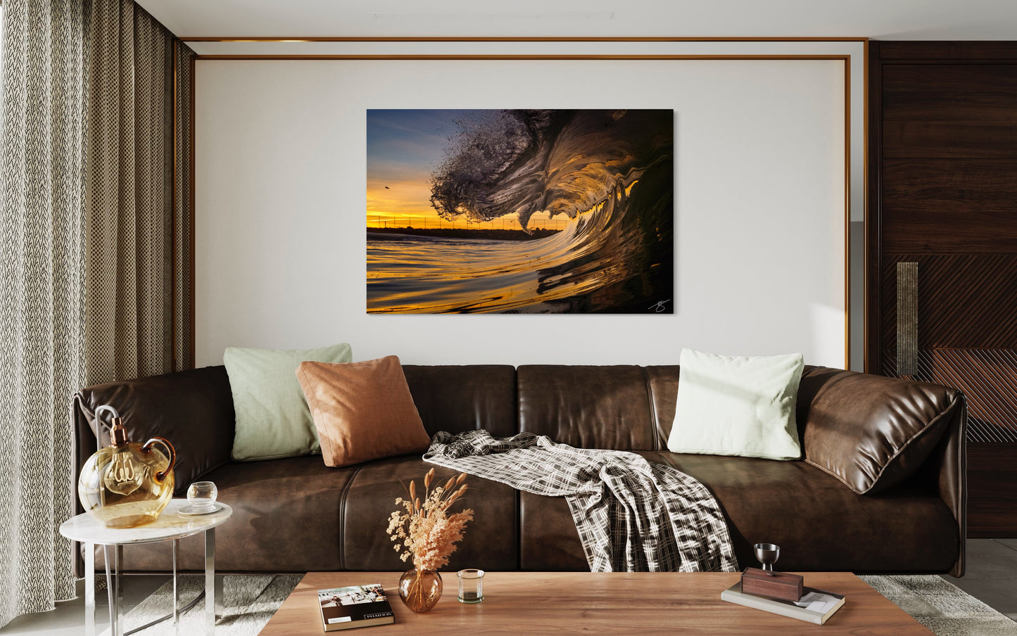 Gilded Curl at Sunset — Ocean Wave Fine Art Print