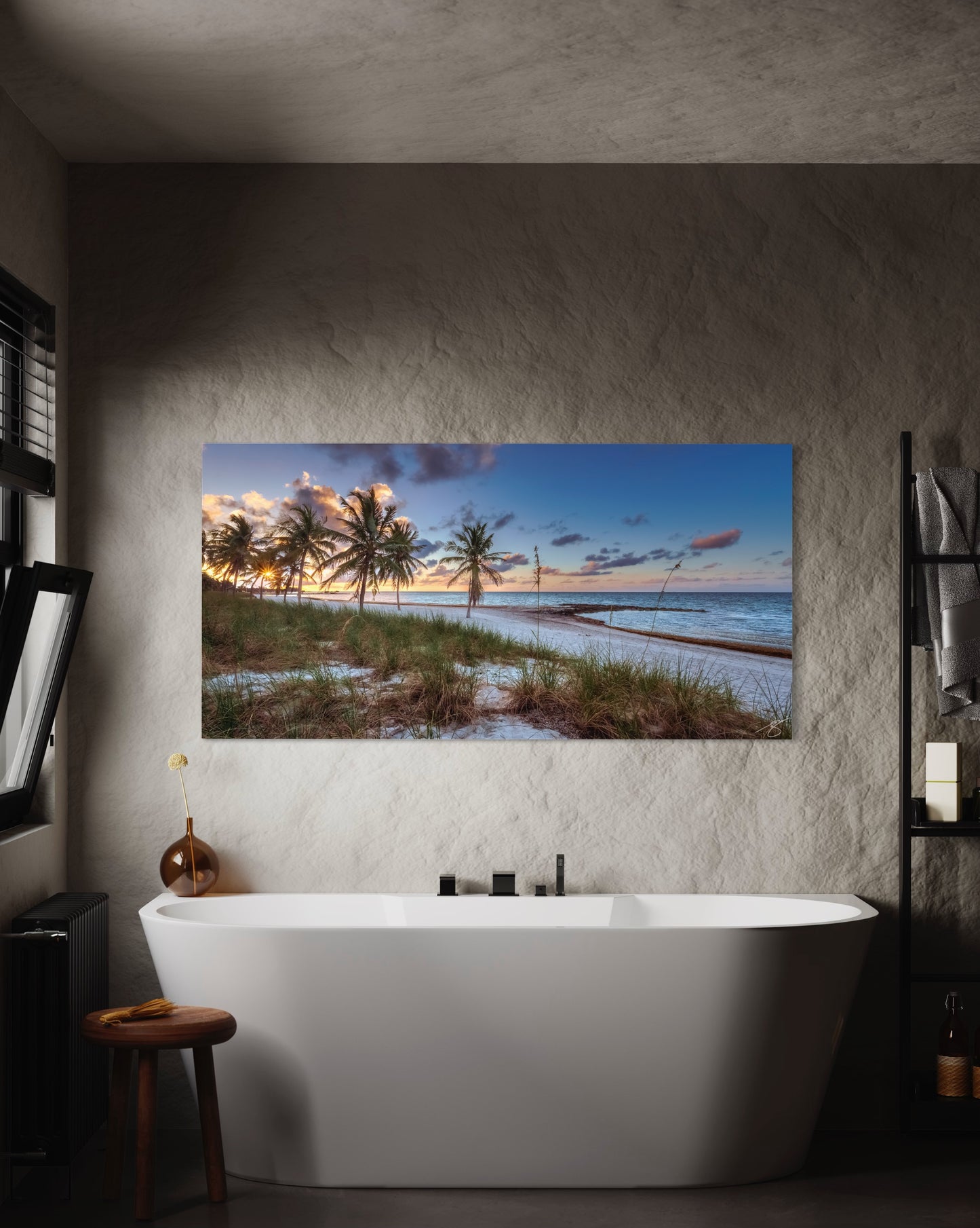 Sunrise Through the Palms — Tropical Beach Panoramic Fine Art Print