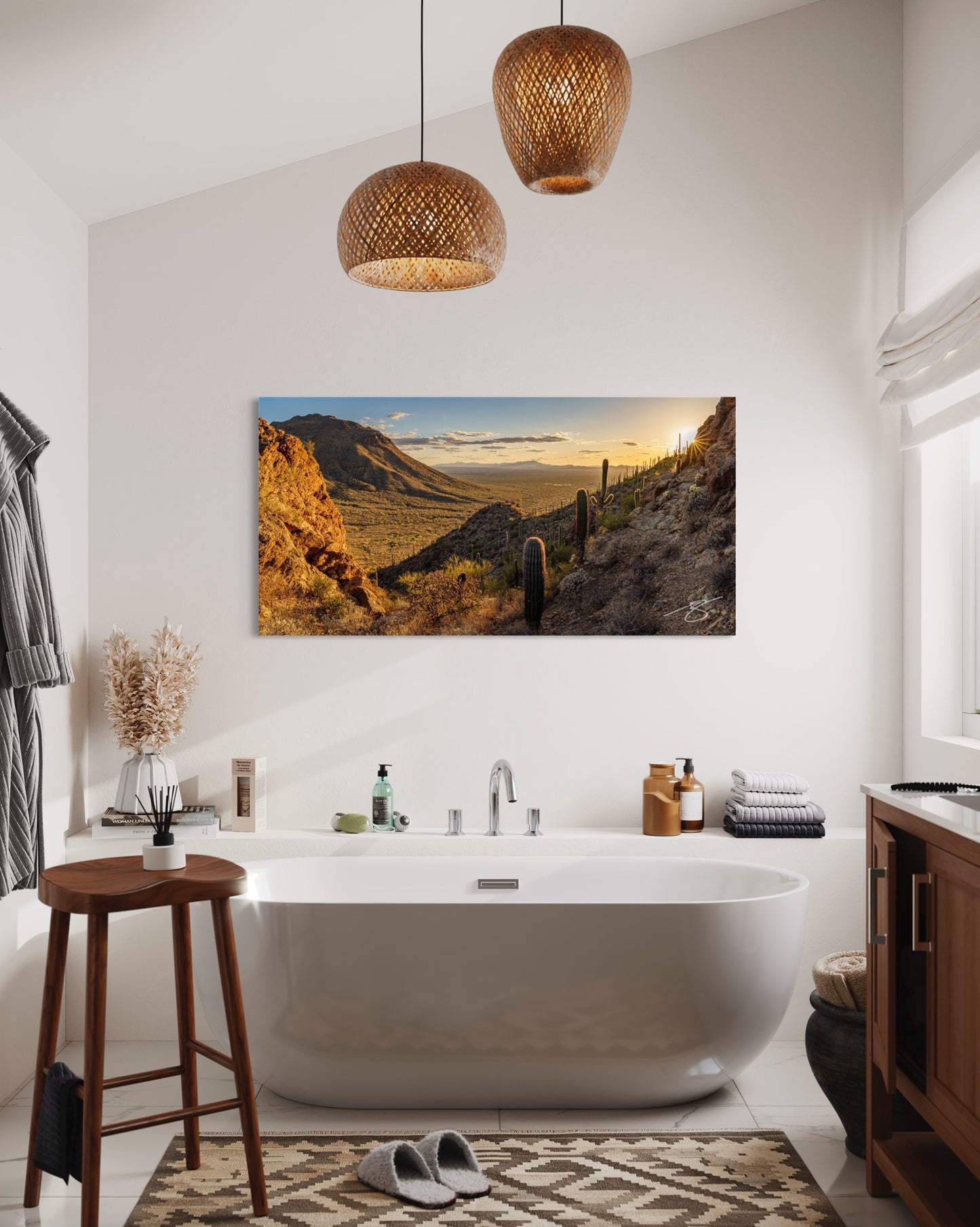 Sunstar Over Sonoran Valley — Saguaro Sunset Panorama