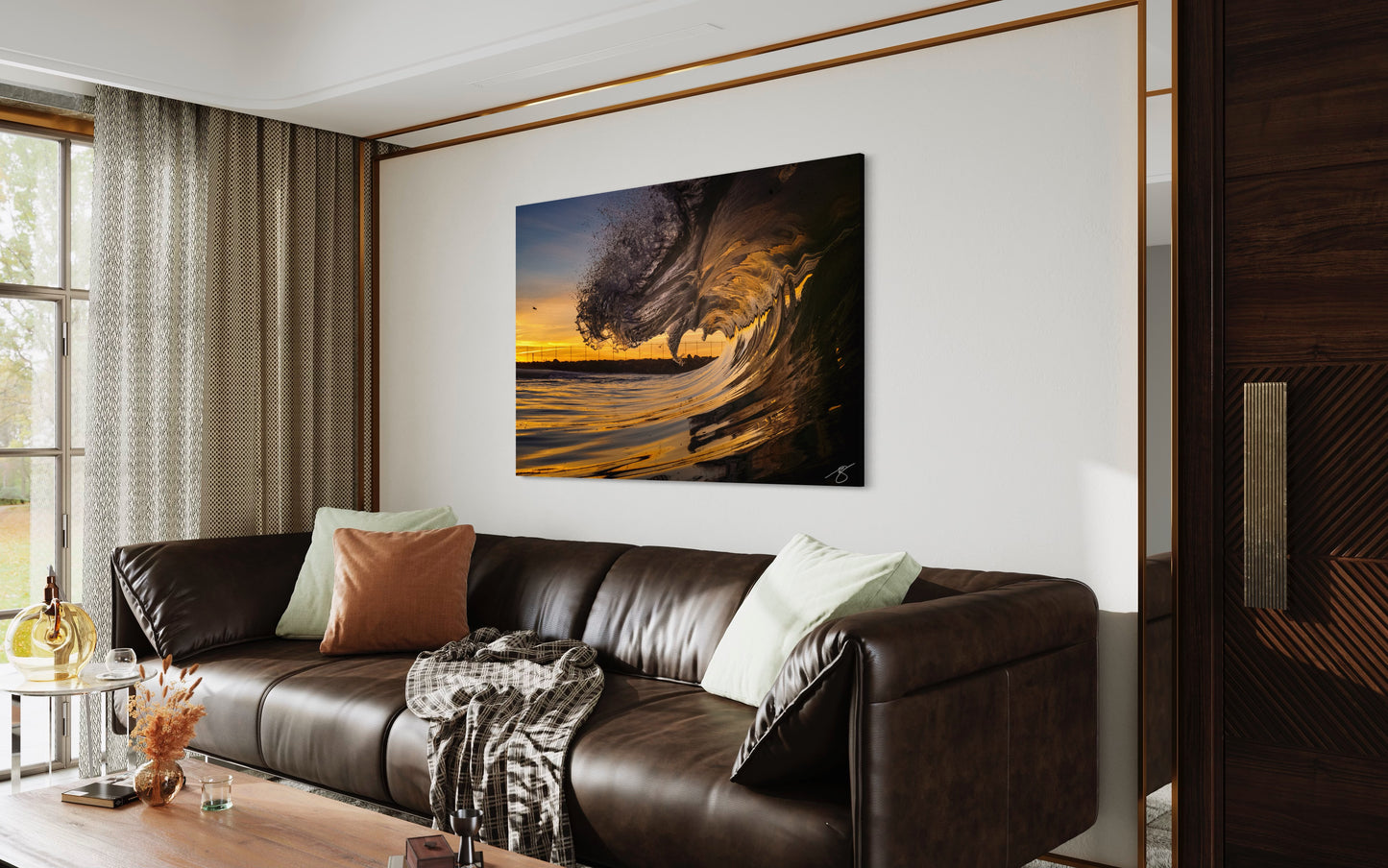 Gilded Curl at Sunset — Ocean Wave Fine Art Print