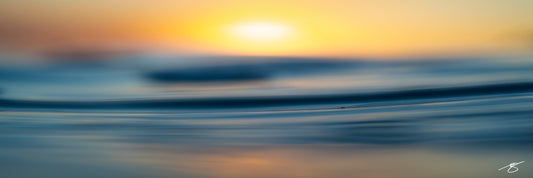 Minimalist fine art ocean photo of sunrise over soft waves by Beau Jesse Johnston, abstract seascape wall art.
