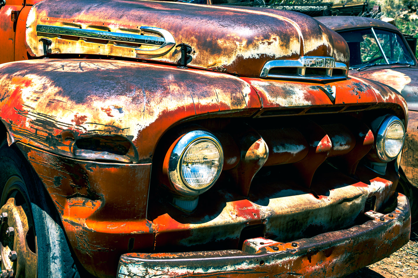 Fine art photograph of a rusted orange Ford F6 truck with patina by Beau Jesse Johnston, Americana fine art photography.