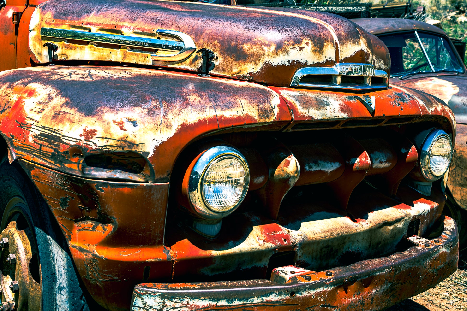 Fine art photograph of a rusted orange Ford F6 truck with patina by Beau Jesse Johnston, Americana fine art photography.