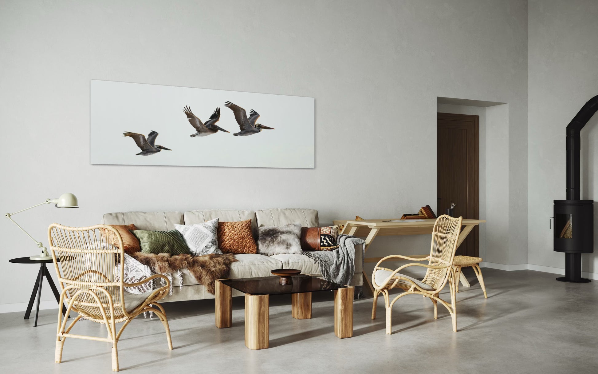 Modern living room with a sofa, chairs, and a coffee table.