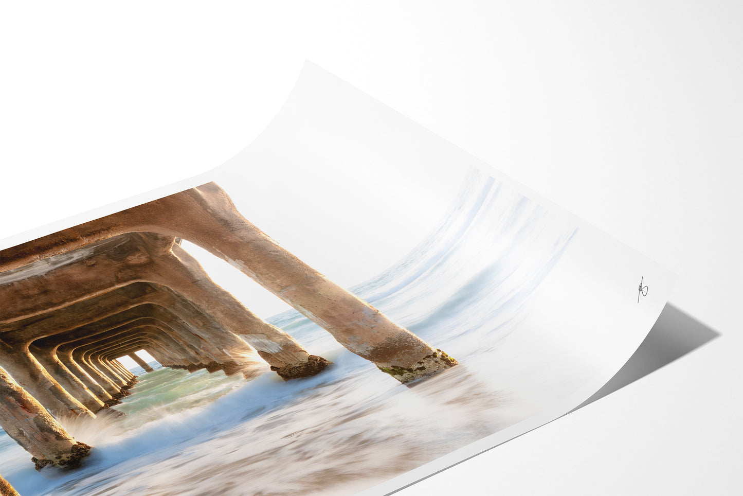 Close-up detail of the Tidal Passage fine art paper print showing the archival paper texture, white border, and curled paper corner.